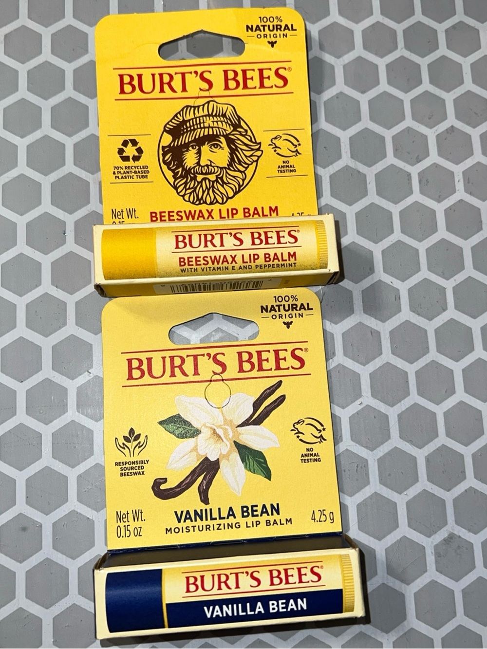 Burt's Bees Lip Balm 0.15 oz Ea - Vit E & Peppermint, Vanilla Bean - Bundle of 2
